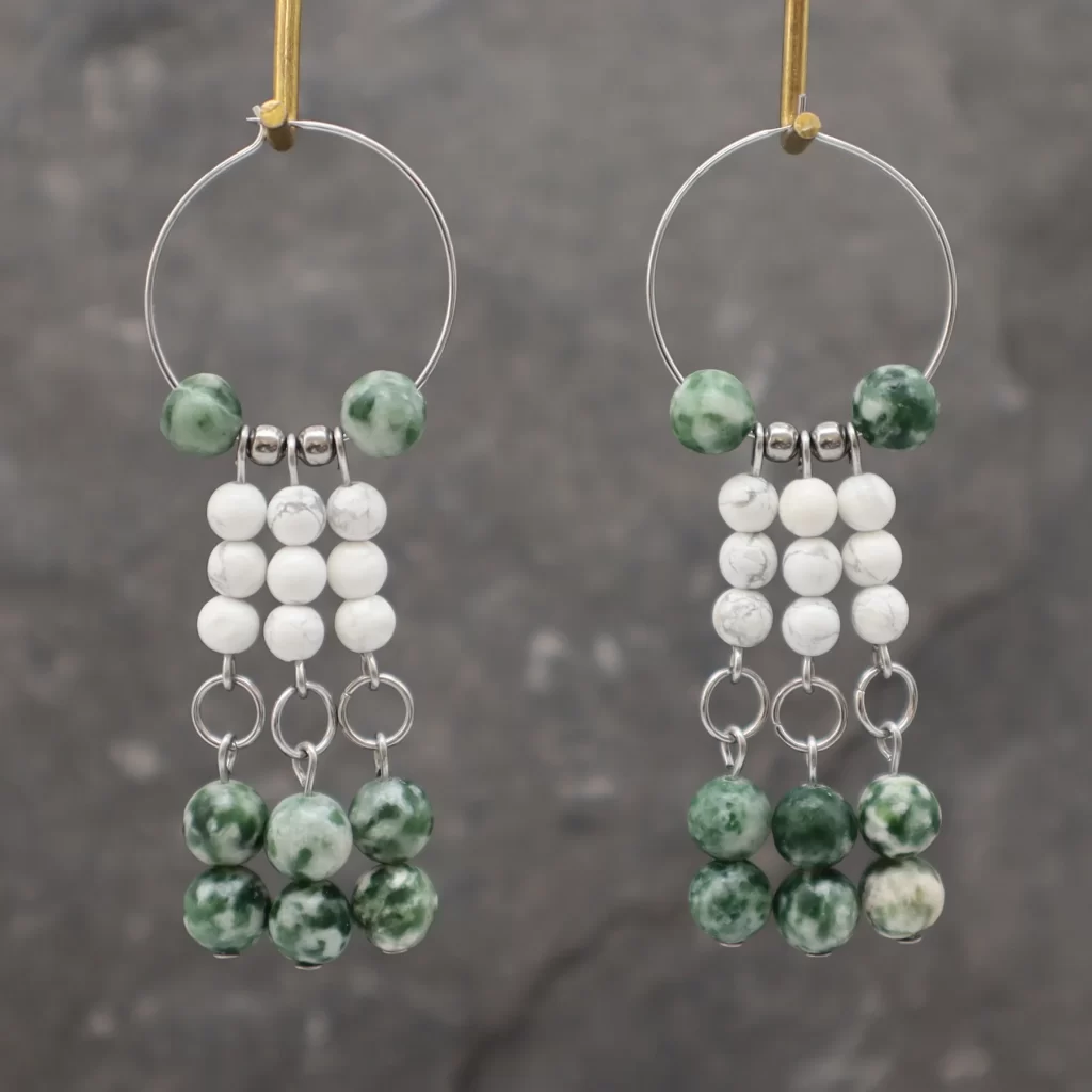 Boucles d'oreille Agate arbre et Howlite