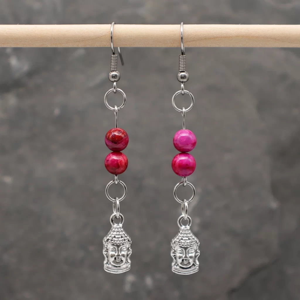 Boucles d'oreille Agate rose Buddha