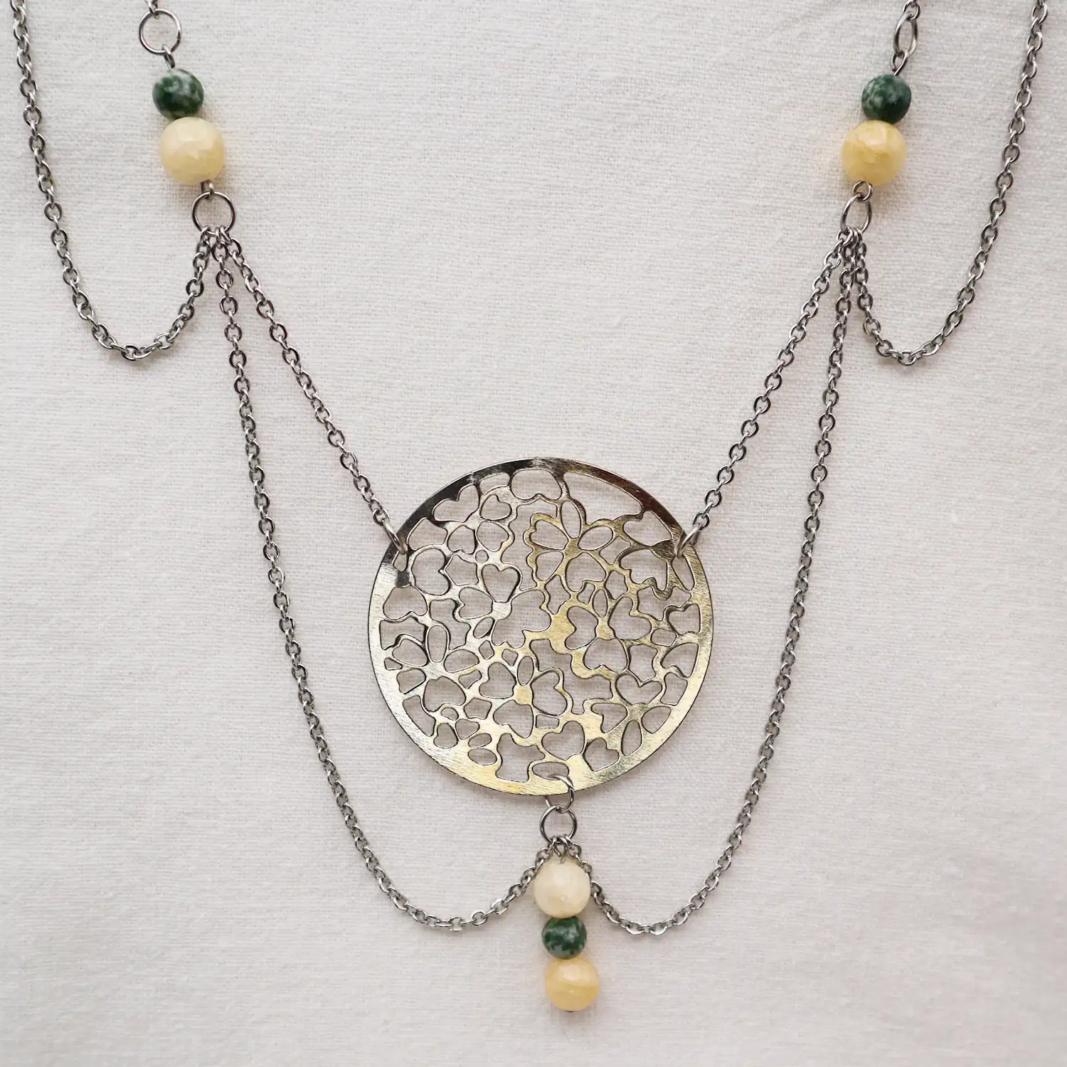 Collier Cercle de fleurs, Calcite miel et Agate arbre