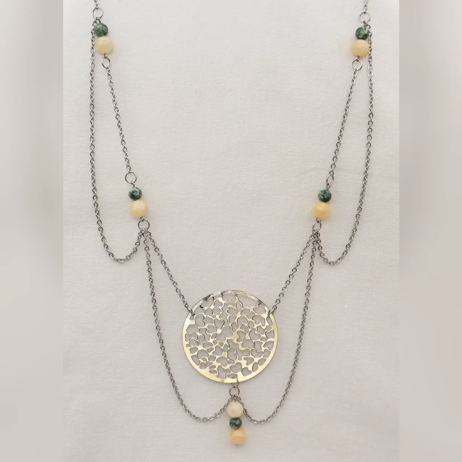 Collier Cercle de fleurs, Calcite miel et Agate arbre