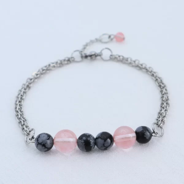 Bracelet Obsidienne flocon et Quartz cerise C00063