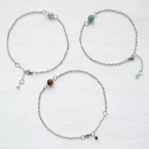 Ensemble de 3 bracelets de cheville simples - Oeil de tigre, Howlite et Aventurine verte