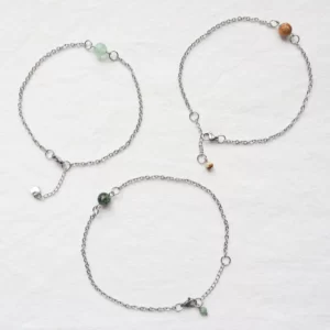 Ensemble de 3 bracelets de cheville simples - Jaspe picture, Turquoise africaine et Fluorite