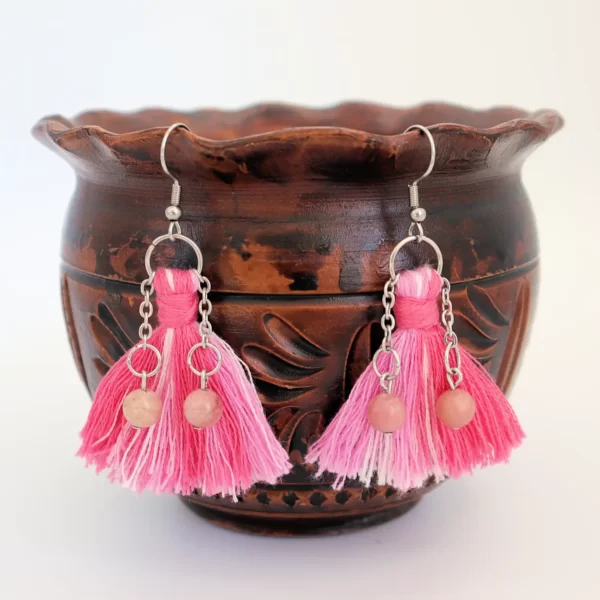 Boucles d'oreille Rhodochrosite, Pompon