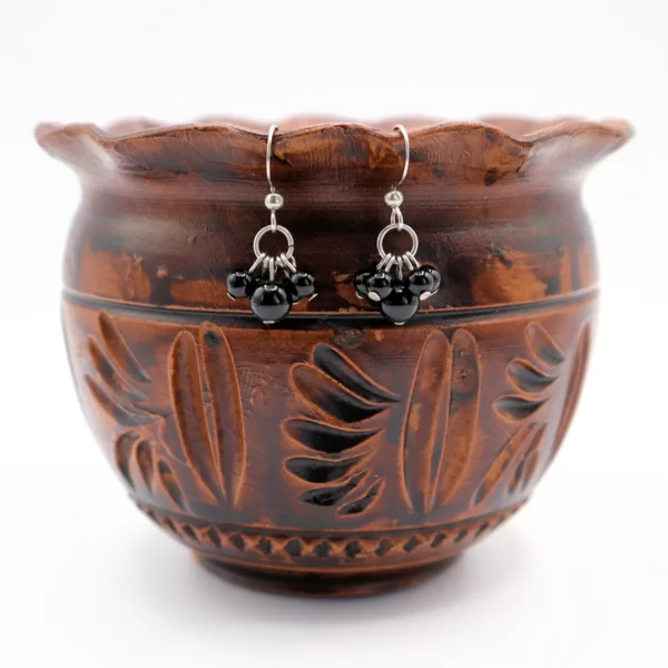 Boucles d'oreille Onyx noir, Grappe
