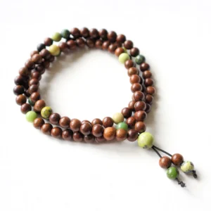 Bracelet Mala Bois de santal foncé et Chrysoprase