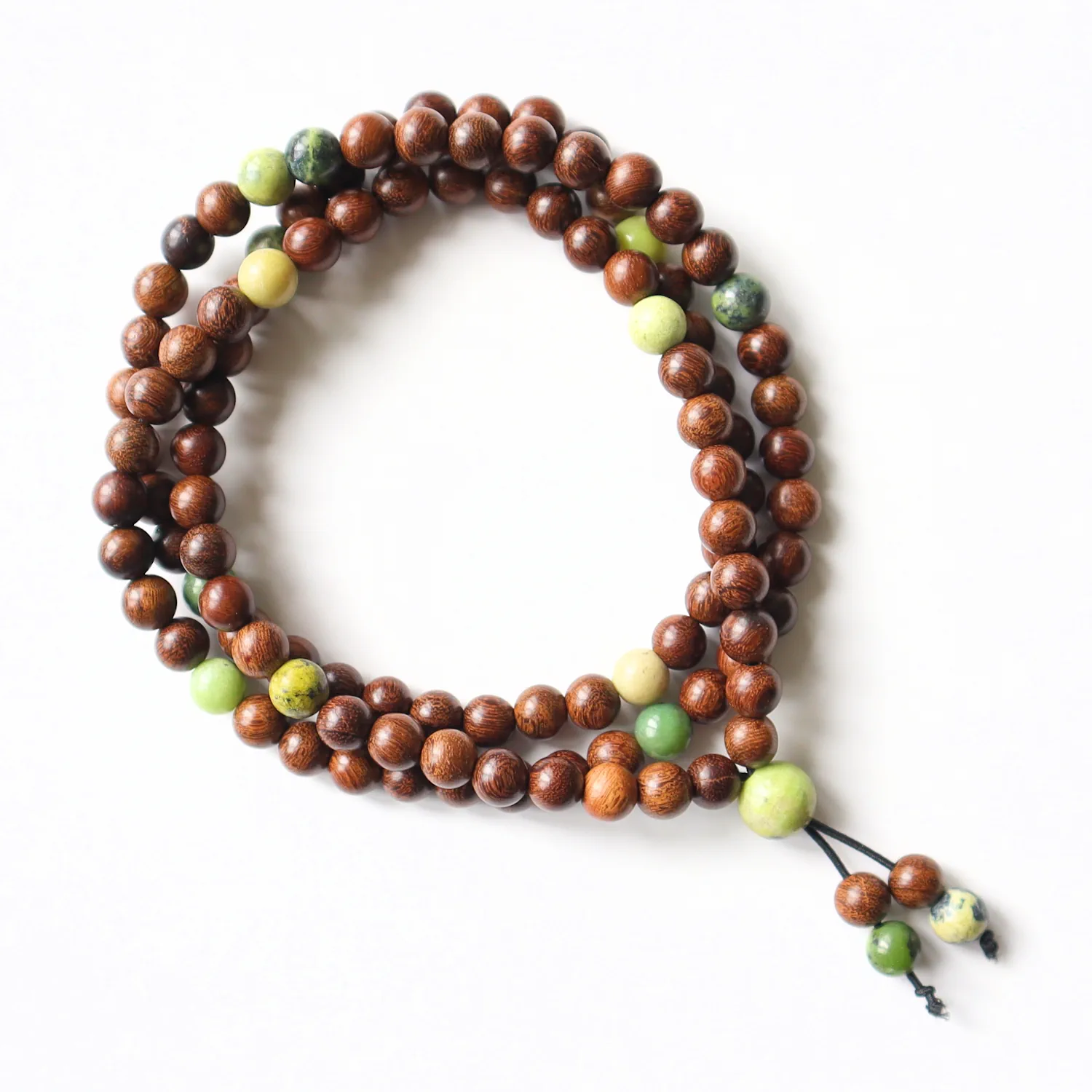 Bracelet Mala Bois de santal foncé et Chrysoprase