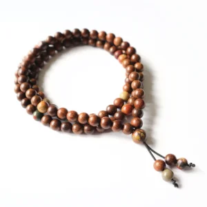 Bracelet Mala Bois de santal foncé et Jaspe picasso